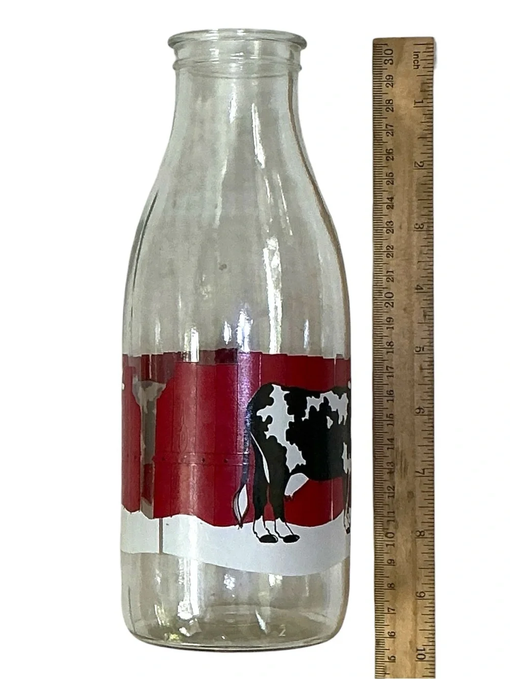 Vintage Le Parfait France Milk Jar Glass Bottle Farm Scene Cow Fence 9.5